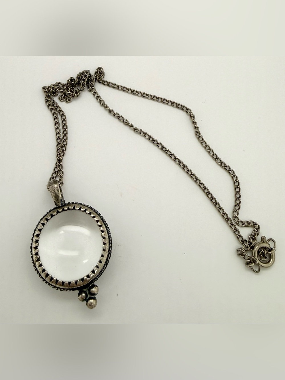 Silver Tone Stainless Steel Magnifying Glass Pendant Necklace Magnifier Monocle